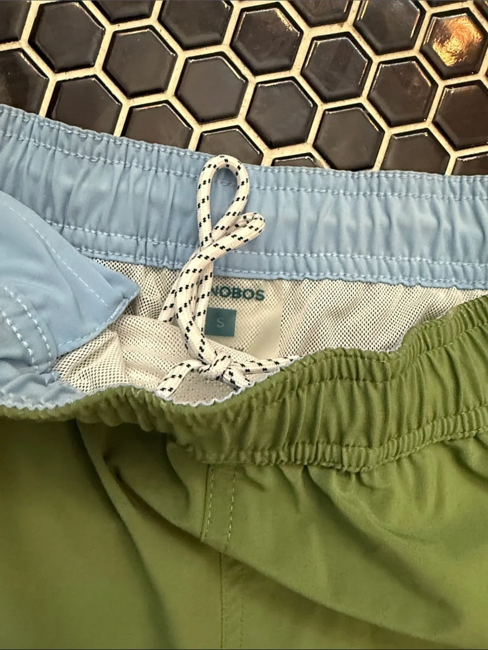 Men's Bonobos Green Athletic / Swim Shorts with zip pocket, mesh liner. Small
